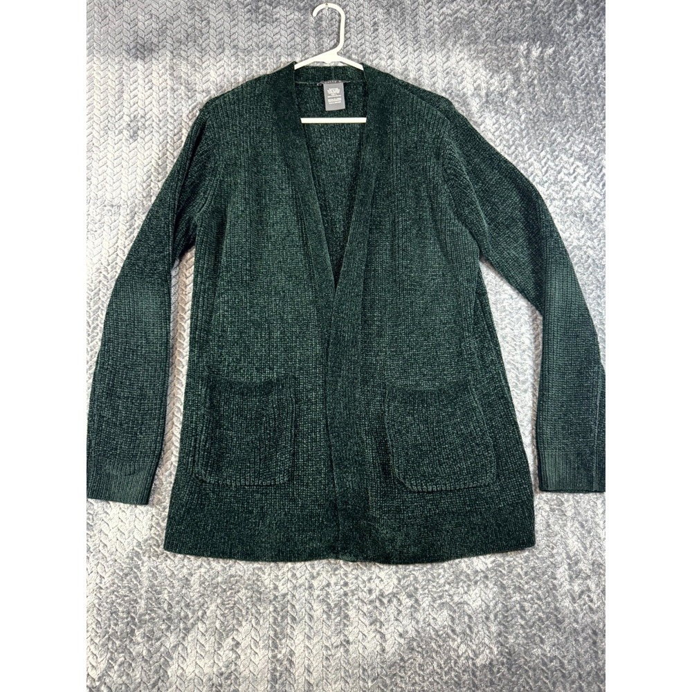 Matty M Cardigan Sweater Womens Large‎ Green Sift Fuzzy Ribbed Knit Open Front